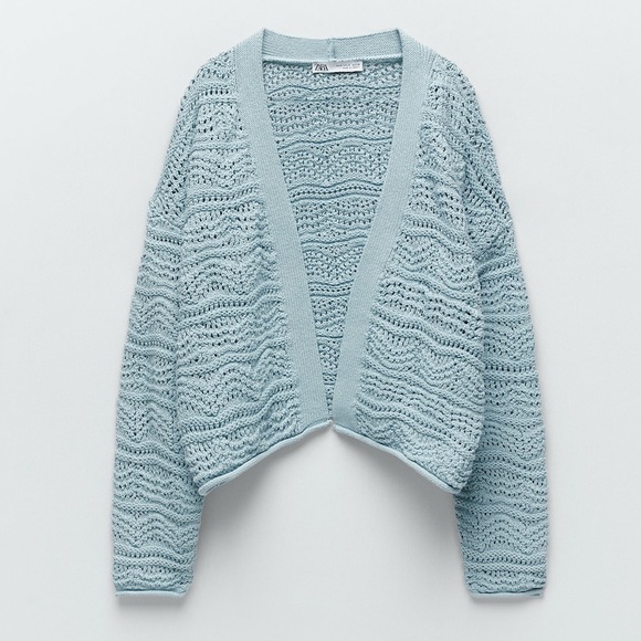 ZARA 2 Pieces Knit Jacket And Matching Cropped Top Blue M - Picture 7 of 10